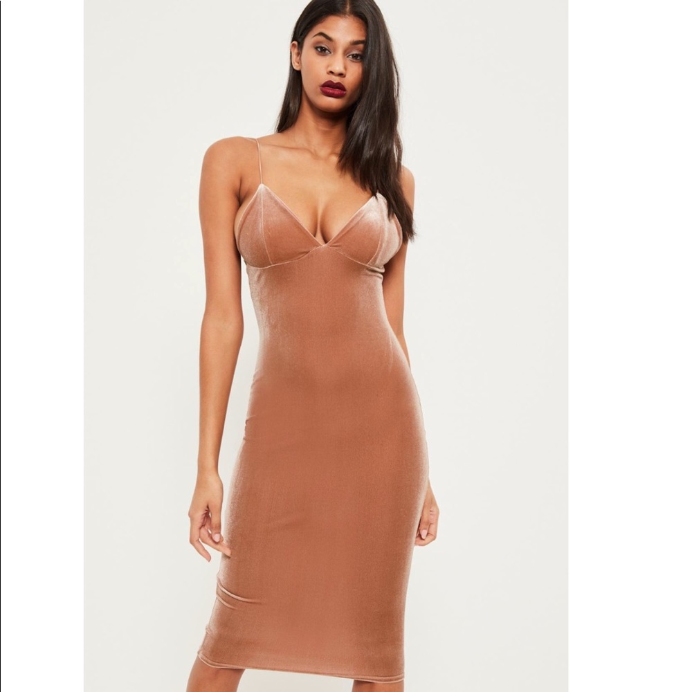 Velvet nude bodycon dress